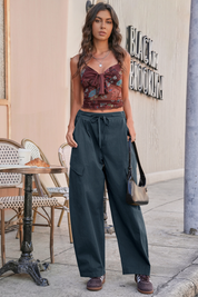 Fisoew Women's Grey Barrel Baggy Cargo Pants - Fisoew