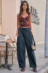 Fisoew Women's Grey Barrel Baggy Cargo Pants - Fisoew