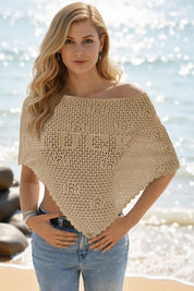 Fisoew Women's Khaki Sheer Shawl Boho Crochet Cover Ups - Fisoew