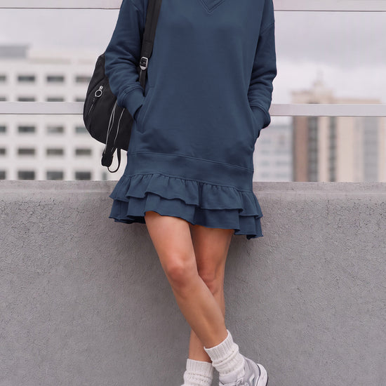 Turtleneck Hoodie Sweatshirt Mini Dresses - Fisoew