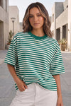 Round Neck Striped Short Sleeve Crop T-shirts
