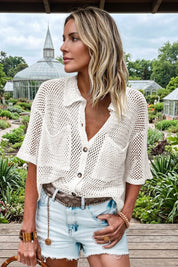 Fisoew Women's White Crochet Lightweight Cardigan Sweaters Cover Up Shirts