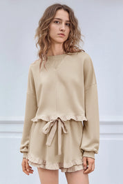 Women's Khaki Color Block 2 Piece Lounge Sets Fisoew - Fisoew