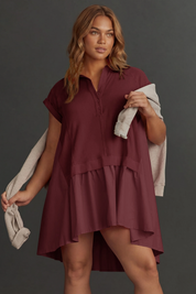 Fisoew Women's Burgundy Oversized Patchwork Mini Dress - Fisoew