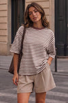 Round Neck Striped Short Sleeve Crop T-shirts
