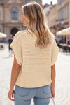 Fisoew Women's Apricot Short Sleeve Crochet Cardigans Sweater Cover Ups - Fisoew