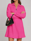 Half Zip Pleated Collared Sweatshirt Dresses