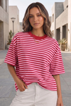 Round Neck Striped Short Sleeve Crop T-shirts