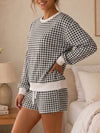 Plaid Sweatshirt With Drawstring Short Sets