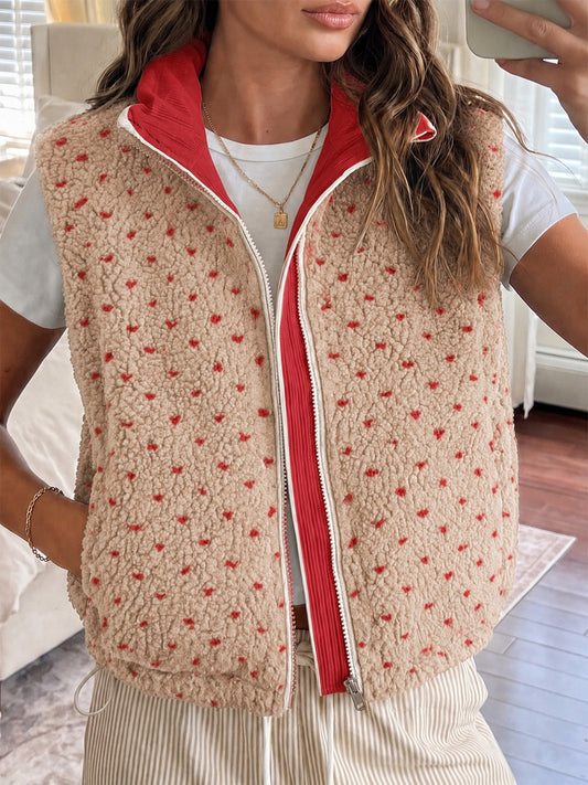 Fuzzy Fleece Sleeveless Polka Dots Vests