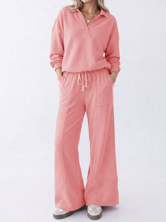 Long Sleeve Top With Wide Leg Pants Sets