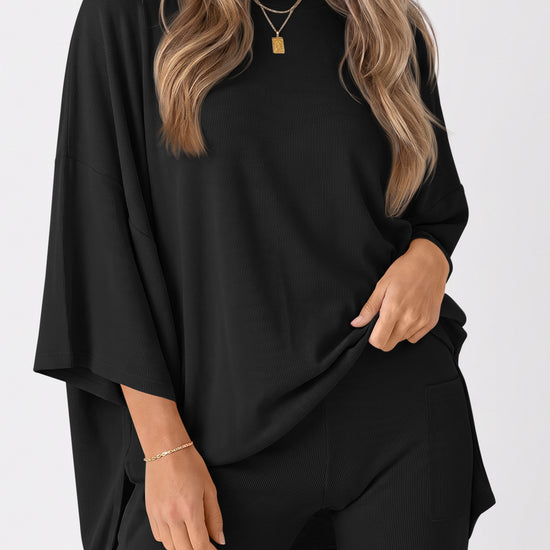 Oversized T-Shirt With Biker Short Lounge Sets - Fisoew