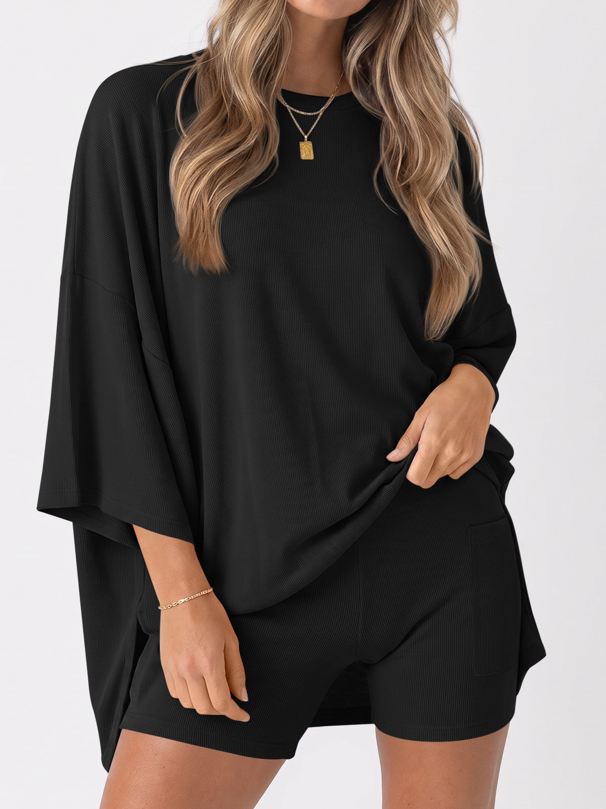 Oversized T-Shirt With Biker Short Lounge Sets - Fisoew