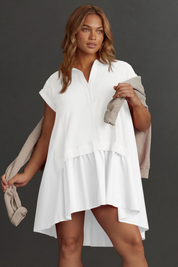 Fisoew Women's White Oversized Patchwork Mini Dress