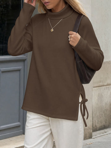 Turtleneck Oversized Ribbed Side Slit Knit Pullover