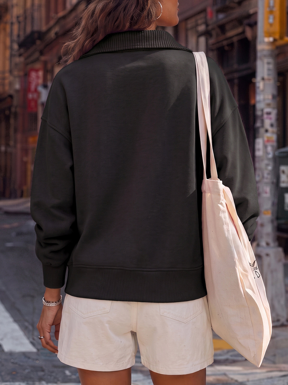 Lapel V Neck Pullover - Fisoew