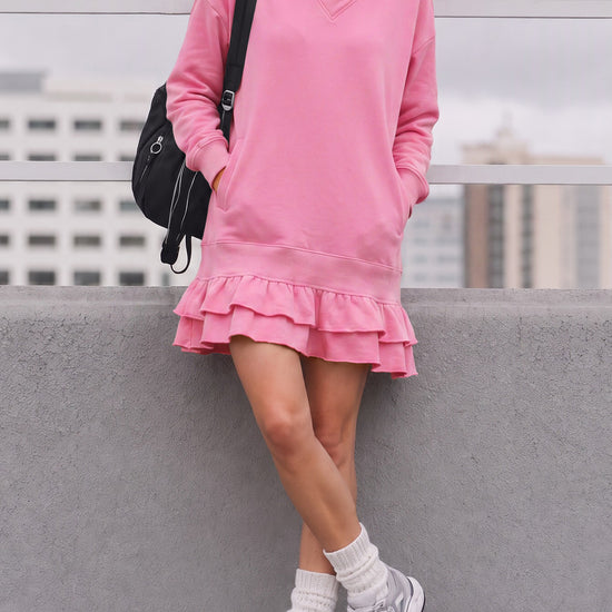 Turtleneck Hoodie Sweatshirt Mini Dresses - Fisoew