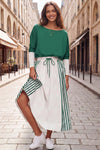 Long Sleeve Striped Drawstring Maxi Dresses