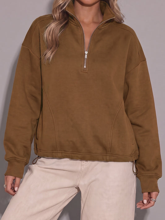 Half Zip Drawstring Waist Sweatshirts