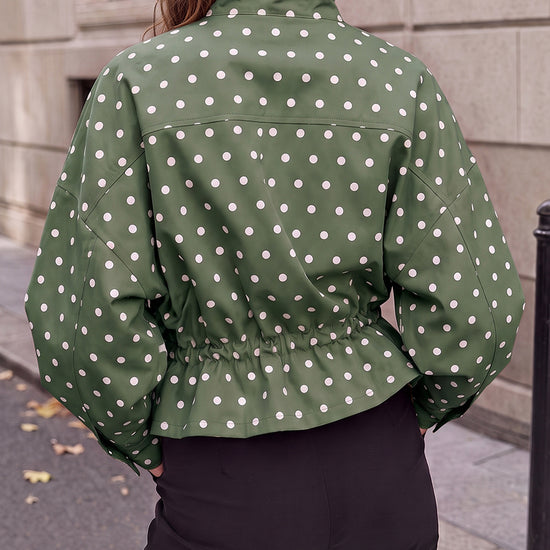 Zip Up Polka Dot Drwatring Jackets - Fisoew