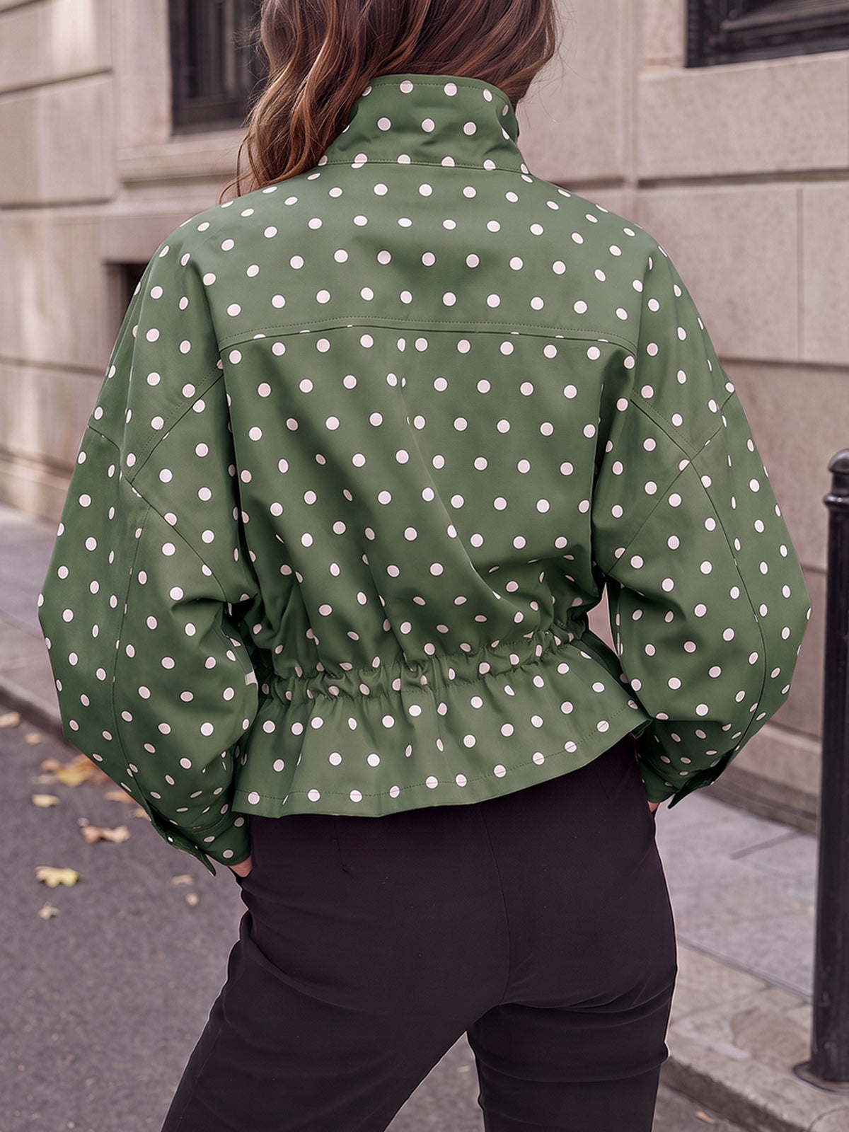 Zip Up Polka Dot Drwatring Jackets - Fisoew
