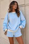 Striped Mock Neck Tops With Short Sets