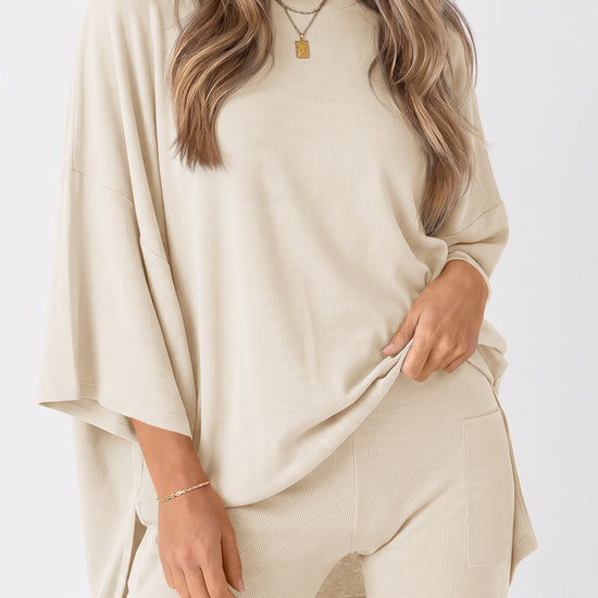 Oversized T-Shirt With Biker Short Lounge Sets - Fisoew