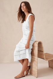 Fisoew Women's White Boho Knit Sleeveless Dress - Fisoew
