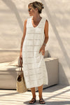 Fisoew Women's Beige Boho Knit Sleeveless Dress - Fisoew