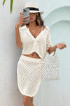 Fisoew Women's White Knit Short Sleeve Crop Top 2-Piece Sets - Fisoew
