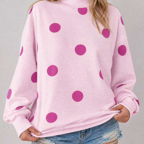 Mock Neck Long Sleeve Polka Dot Sweatshirts - Fisoew