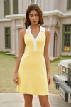 Fisoew Women's Yellow Sleeveless V Neck Color Block Casual Dress - Fisoew