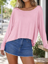 Off Shoulder Solid Long Sleeve T-Shirts - Fisoew