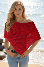 Fisoew Women's Red Sheer Shawl Boho Crochet Cover Ups - Fisoew