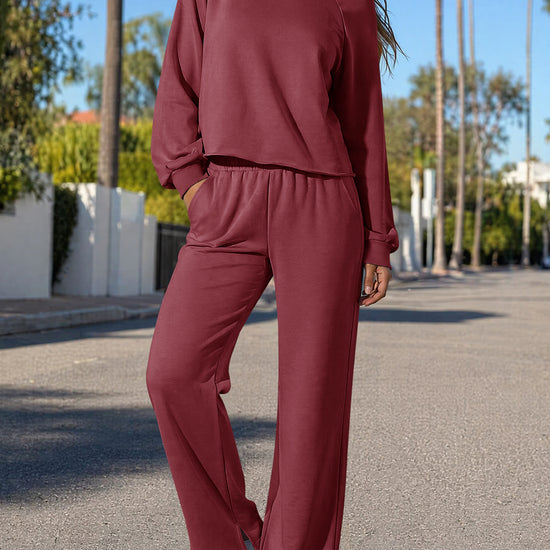 Off-Shoulder Crop Top With Wide-Leg Pants Set - Fisoew