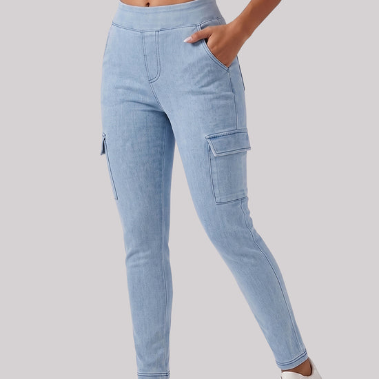 High Waisted Skinny Cargo Jeans - Fisoew
