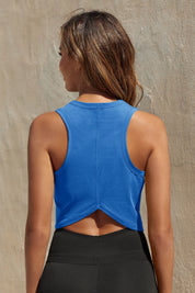 Womens Blue Workout Cropped Tank Tops Fisoew - Fisoew
