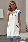 Womens White Half-Zip Contrast Casual Mini Dress Fisoew - Fisoew