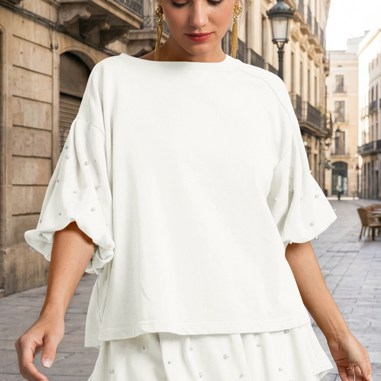 Womens White Pearl 2-Piece Lounge Short Set  Fisoew - Fisoew