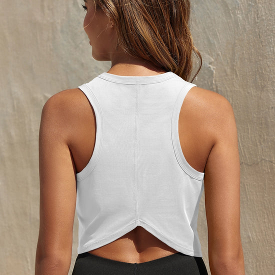 Womens White Workout Cropped Tank Tops Fisoew - Fisoew