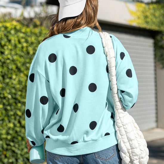 Mock Neck Long Sleeve Polka Dot Sweatshirts - Fisoew