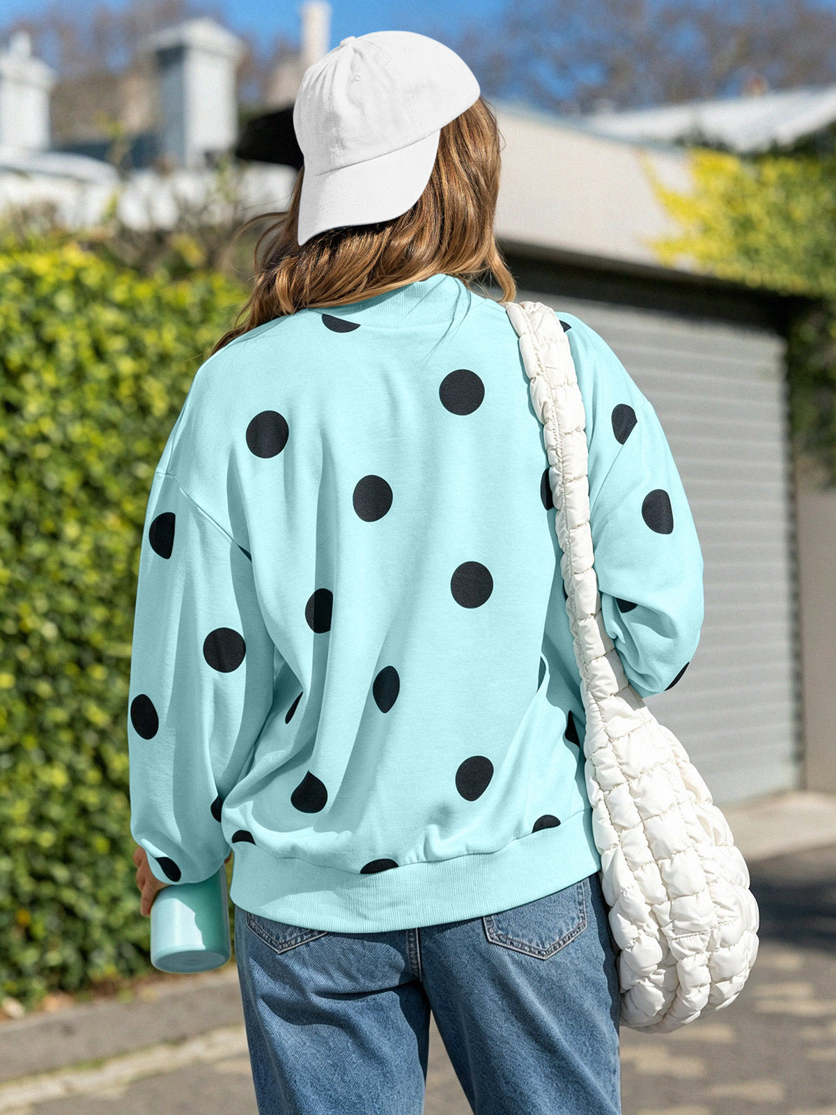 Mock Neck Long Sleeve Polka Dot Sweatshirts - Fisoew