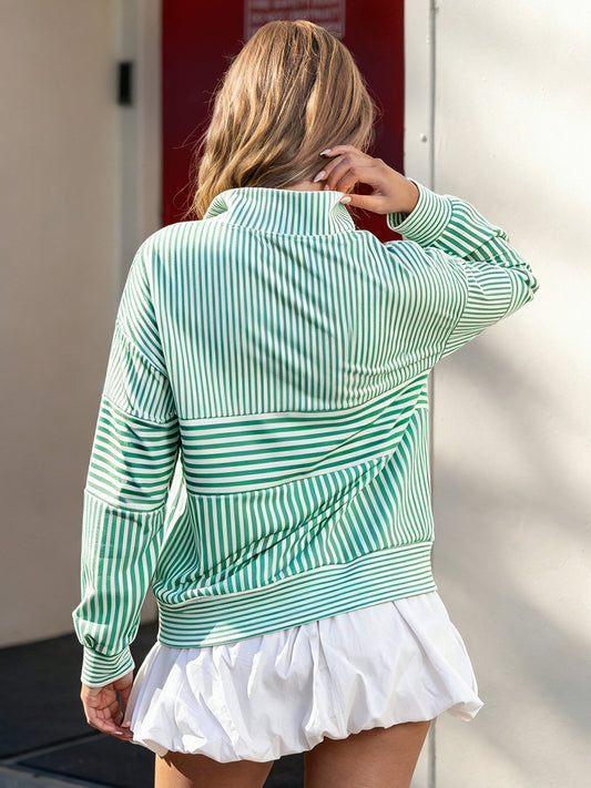 Striped Half Zip Sweatshirts - Fisoew