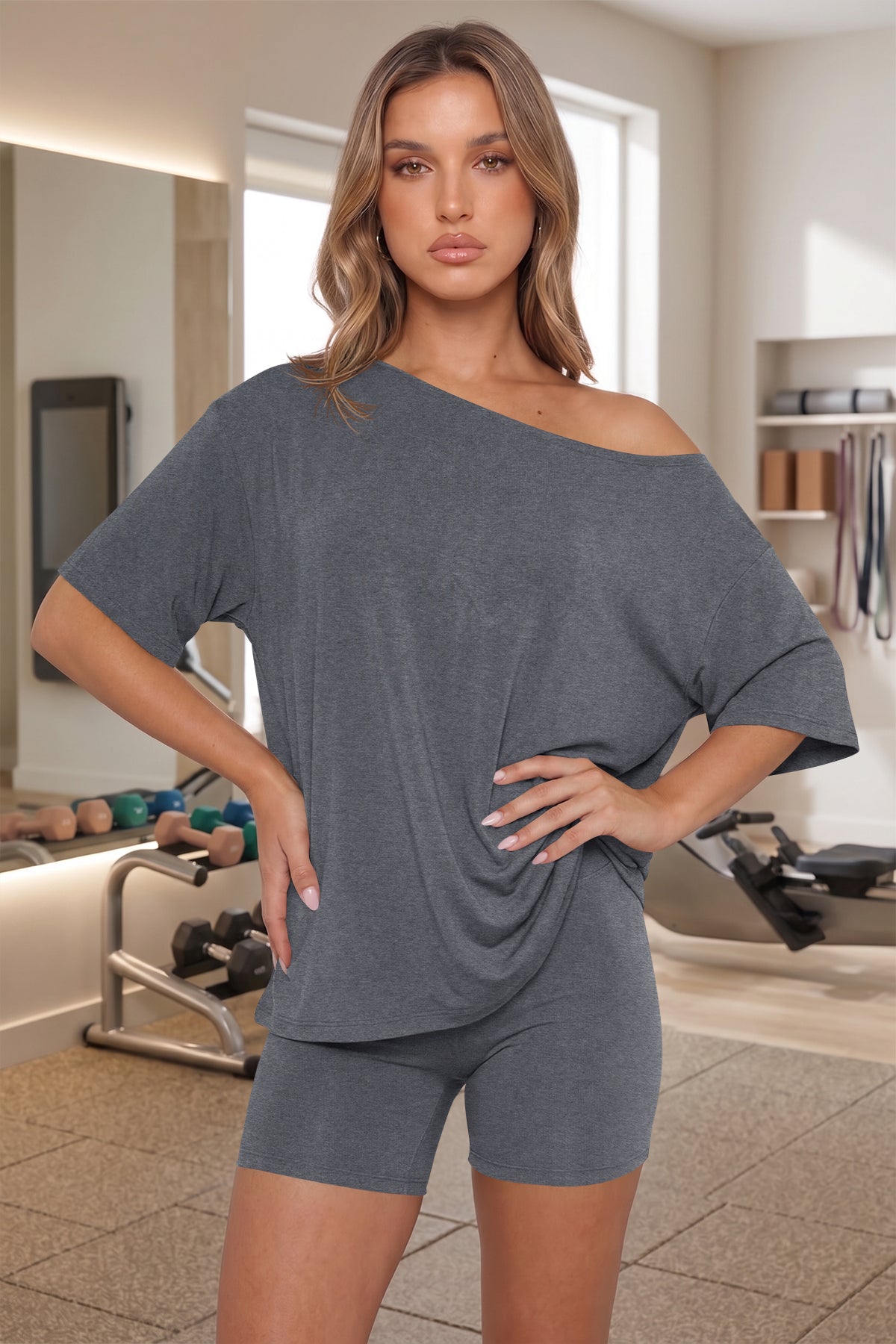 Grey Womens Trendy 2 Piece Sets Fisoew - Fisoew