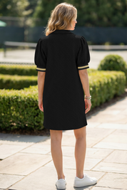 Fisoew Women‘s Black Summer Puff Short Sleeve Mini Dress