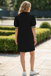 Fisoew Women‘s Black Summer Puff Short Sleeve Mini Dress - Fisoew