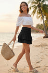 Fisoew Women's Black Ruffle Boho Mini Skirt - Fisoew