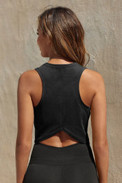 Womens Black Workout Cropped Tank Tops Fisoew - Fisoew