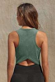 Womens Army Green Workout Cropped Tank Tops Fisoew - Fisoew