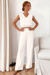 Fisoew Women's Beige Linen Lounge 2 Piece Outfits - Fisoew
